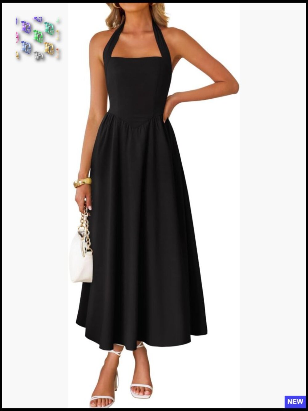 Sleeveless Halter Midi Dress Off Shoulder High Waist Flowy Beach Wedding Guest
